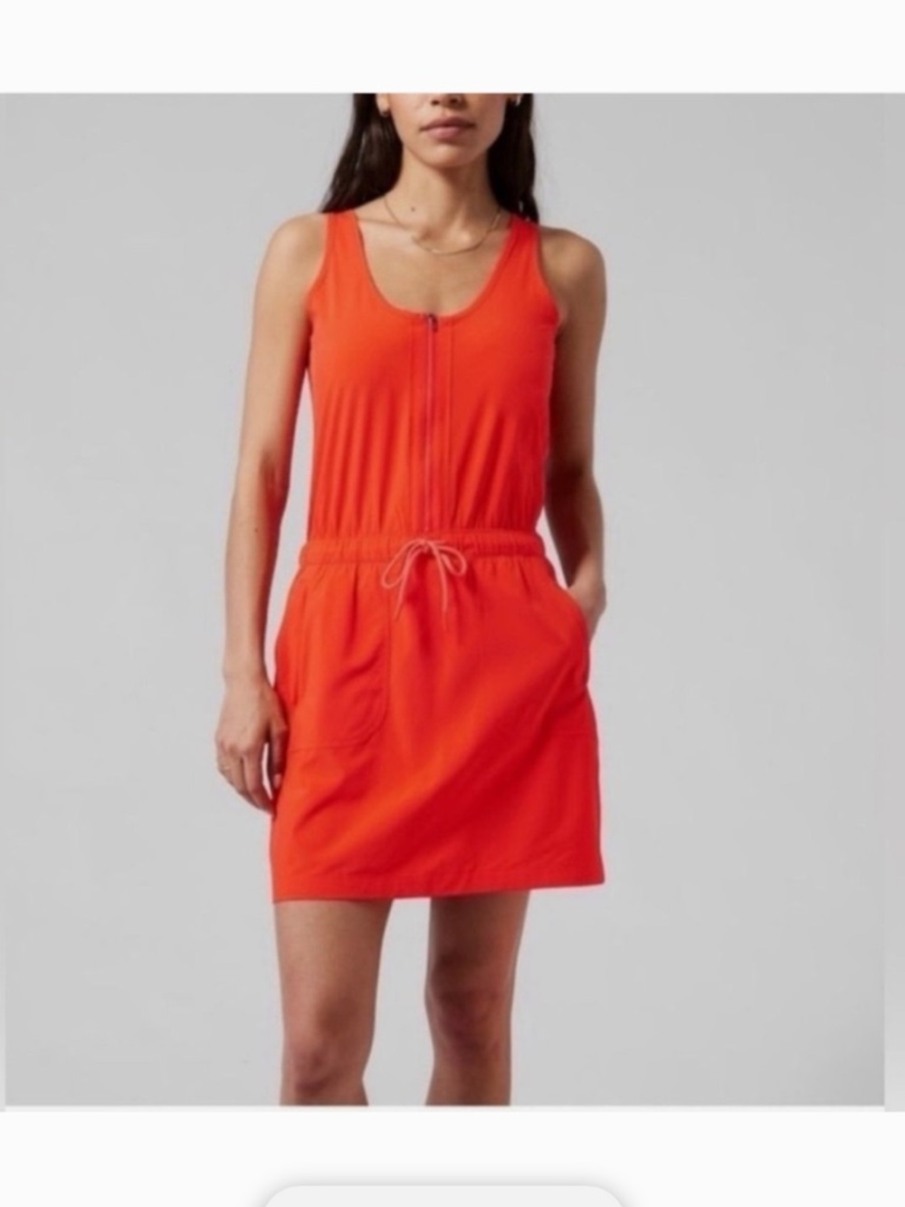 Athleta Expedition Dress Vermillion Flame Orange Zip Athletic Mini 2 Tenniscore